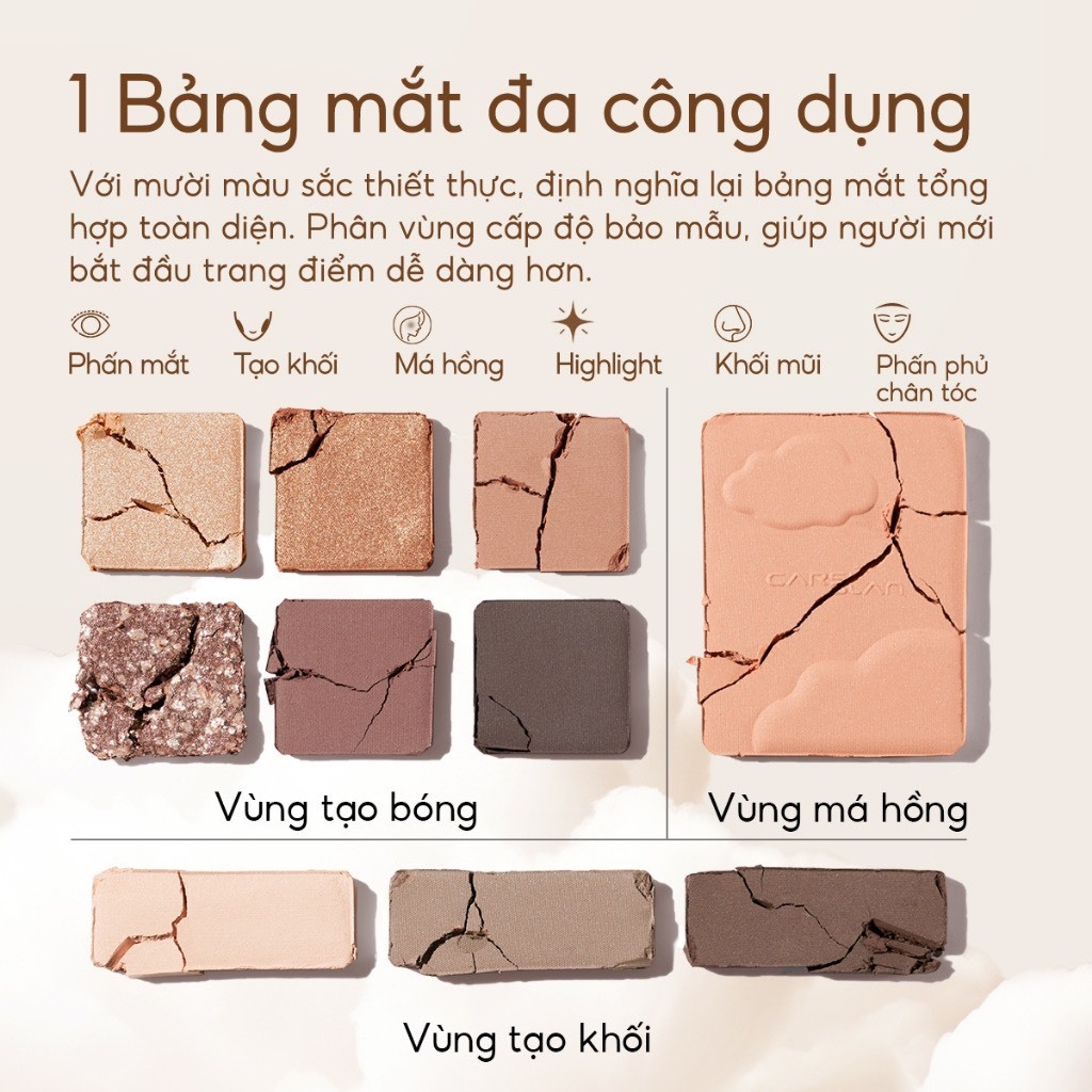 CARSLAN Phấn Mắt 10 Màu tiện lợi kèm Phấn Má Hồng Bắt Sáng Tạo Khối 12g | NHÍM HOUSE