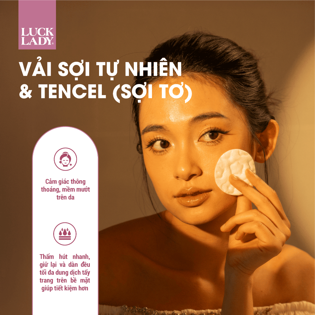 Bông tẩy trang Luck Lady dạng hộp 120 miếng, kích thước bông 58mm, mềm mịn, làm sạch da, an toàn cho da,skincare làm đẹp