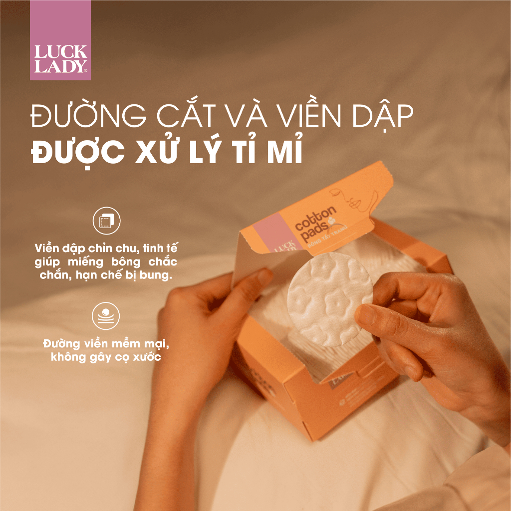 Bông tẩy trang Luck Lady dạng hộp 120 miếng, kích thước bông 58mm, mềm mịn, làm sạch da, an toàn cho da,skincare làm đẹp