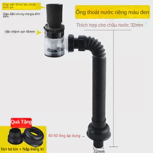ống xả nước bồn rửa Bộ xả lavabo ruột gà đen – co giãn, chống hôi, tặng nắp & nút, lắp nhanh không keo, hợp chậu