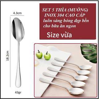 Combo 5 Chiếc Thìa INOX 304 (Muỗng) Size 18.5 cm Đẹp Sang Xịn Mịn Không Vết Xước Muỗng Ăn Cơm-Phở