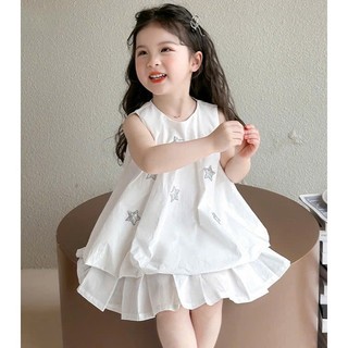 [B&G] Sét váy trắng áo sát nách bí kèm chân váy xếp ly sang chảnh cho bé gái từ 10-45kg(2-12 tuổi)