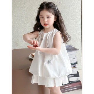 [B&G] Sét váy trắng áo sát nách bí kèm chân váy xếp ly sang chảnh cho bé gái từ 10-45kg(2-12 tuổi)