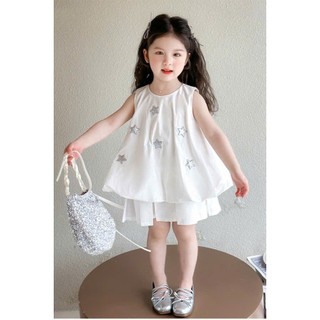 [B&G] Sét váy trắng áo sát nách bí kèm chân váy xếp ly sang chảnh cho bé gái từ 10-45kg(2-12 tuổi)