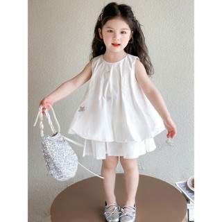 [B&G] Sét váy trắng áo sát nách bí kèm chân váy xếp ly sang chảnh cho bé gái từ 10-45kg(2-12 tuổi)