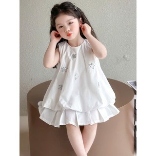 [B&G] Sét váy trắng áo sát nách bí kèm chân váy xếp ly sang chảnh cho bé gái từ 10-45kg(2-12 tuổi)
