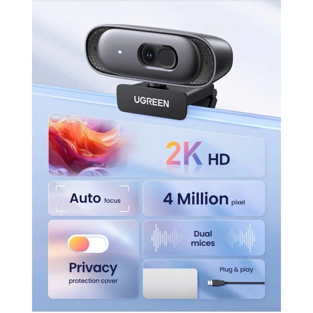 Webcam Ugreen 35626 CM778 15728 Cao Cấp Tự động lấy nét 2K@30Hz, Full HD 1080p/60fps | BigBuy360 - bigbuy360.vn