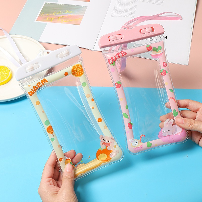 Túi Đựng Điện Thoại Chống Nước Viền Phao Hoạt Hình, Túi Chống Nước Điện Thoại Kèm Dây Đeo Du Lịch Dã Ngoại Siêu Xinh