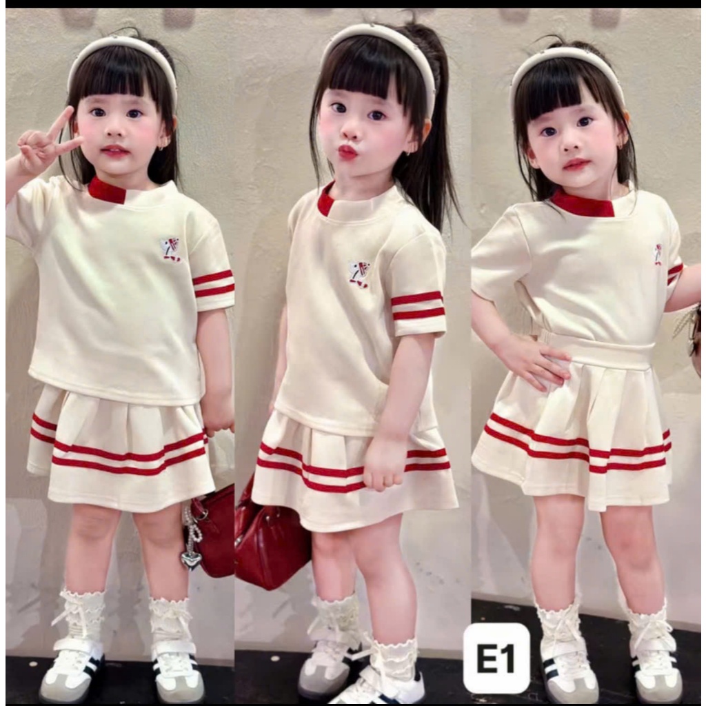 Sét Váy Xếp Ly Phối Viền Dành Cho Bé Gái sz Từ 9-45kg ( có lót quần trong ) Chất Liệu TIXI Hình Thêu