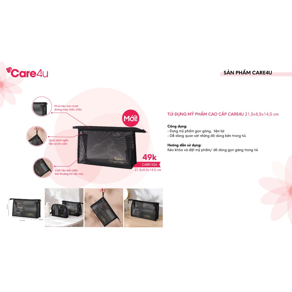 Set 2 Túi đựng mỹ phẩm cao cấp Care4u 21.5 x 8.5 x 14.5 cm
