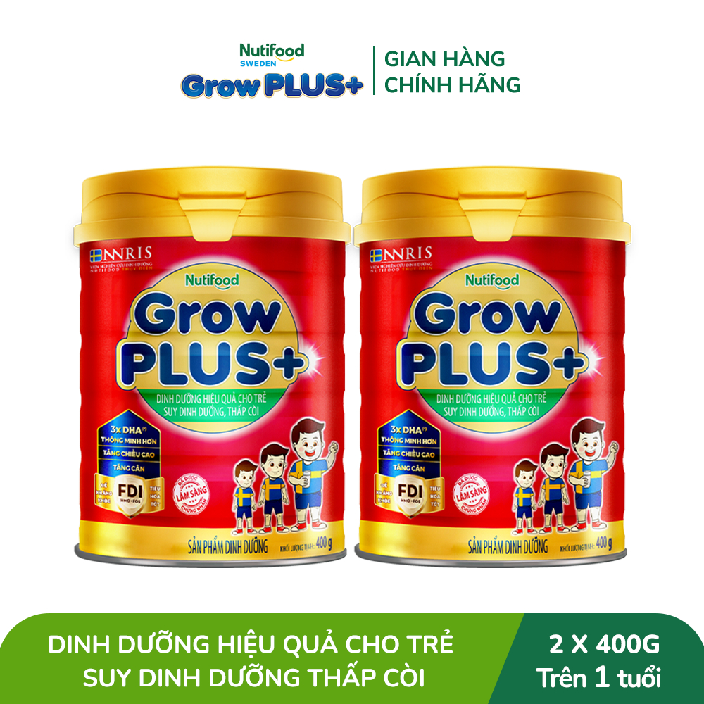 Combo 2 Sữa Bột Nutifood GrowPLUS+ Đỏ (Suy Dinh Dưỡng) 400g - Trên 1 Tuổi - Tăng Cân, Tăng Chiều Cao (2 Lon x Lon 400g)