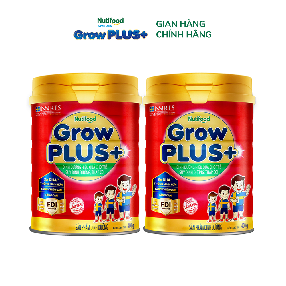 Combo 2 Sữa Bột Nutifood GrowPLUS+ Đỏ (Suy Dinh Dưỡng) 400g - Trên 1 Tuổi - Tăng Cân, Tăng Chiều Cao (2 Lon x Lon 400g)