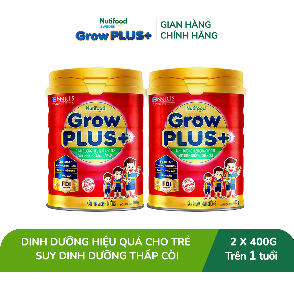 Combo 2 Sữa Bột Nutifood GrowPLUS+ Đỏ (Suy Dinh Dưỡng) 400g - Trên 1 Tuổi - Tăng Cân, Tăng Chiều Cao (2 Lon x Lon 400g)