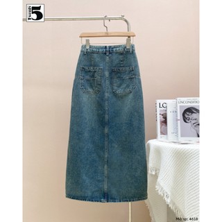 Chân Váy Jeans Dài Dáng A Túi Vuông Xẻ Trước Tôn Dáng TwentyFive Fashion – 4618