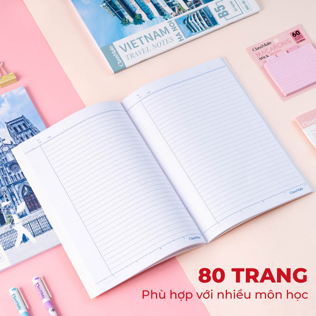 [Tặng Bút] Combo 5/10 Vở Kẻ Ngang Travel Note Classmate Bìa Chống Nước, Vở Viết 60-70gsm, B5, 80/120/200 Trang Ghi Chép