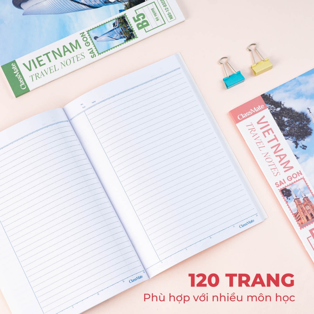 [Tặng Bút] Combo 5/10 Vở Kẻ Ngang Travel Note Classmate Bìa Chống Nước, Vở Viết 60-70gsm, B5, 80/120/200 Trang Ghi Chép