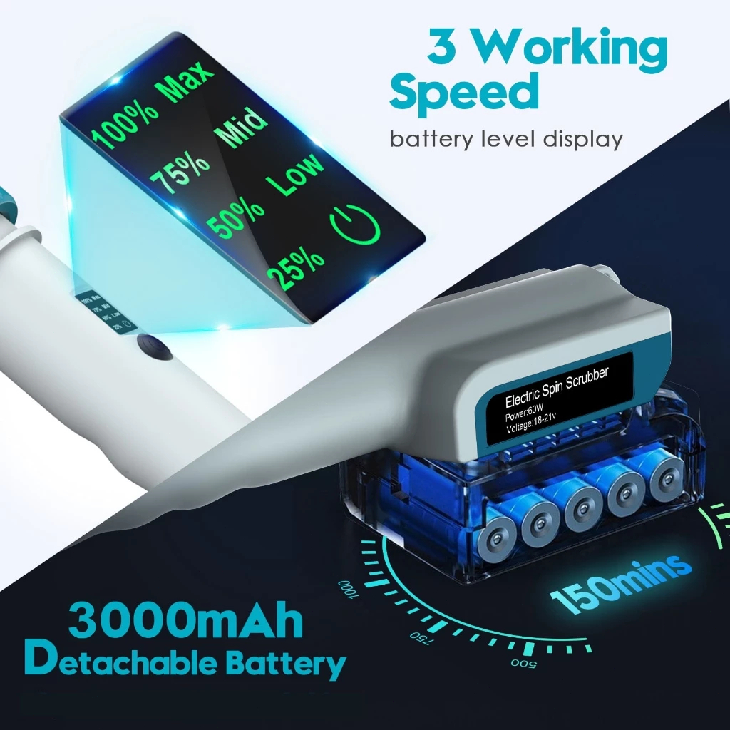 Qimedo Cây lau nhà điện tử 800 vòng/phút + Phun nước Pin 6000mAh 60 phút Đèn LED & Bình nước 300ml Giảm 50% sức lao động