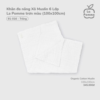 La pomme SS2025 Khăn đa năng Xô Muslin 6 Lớp La Pomme trơn màu (100x100cm) - T7.1