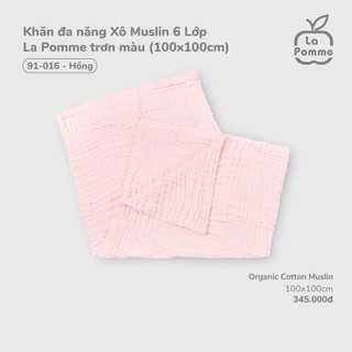 La pomme SS2025 Khăn đa năng Xô Muslin 6 Lớp La Pomme trơn màu (100x100cm) - T7.1