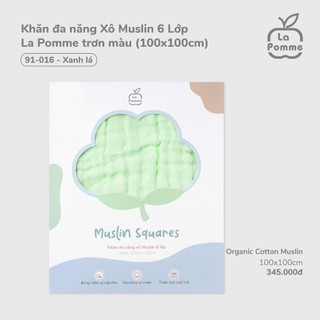 La pomme SS2025 Khăn đa năng Xô Muslin 6 Lớp La Pomme trơn màu (100x100cm) - T7.1