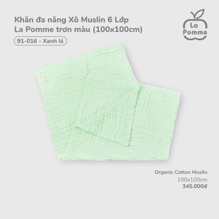 La pomme SS2025 Khăn đa năng Xô Muslin 6 Lớp La Pomme trơn màu (100x100cm) - T7.1