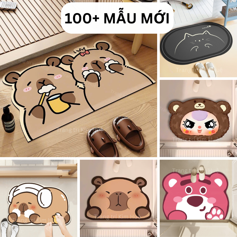Thảm lau chân bali 100 mẫu thiết kế độc quyền 2026 thảm chùi chân hình thú capybara, gấu dâu 40x60cm Kim Huệ X01