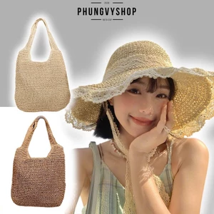 Mũ CÓI đan móc tai bèo vành mềm vành rộng đi biển phungvyshop - Bo CỐI Mocdan CÓ VIỀN DÂY REN DÀI TIỂU THƯ