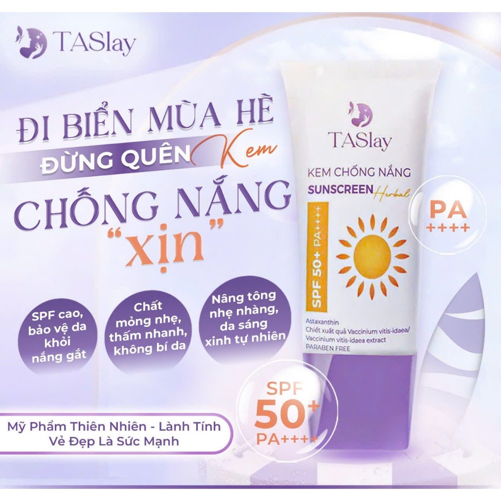 Ô - Taslay Kem Chống Nắng Thảo Mộc Spf 50+ Pa++++ Bảo Vệ Da Toàn Diện Không Chứa Cồn & Paraben 50G