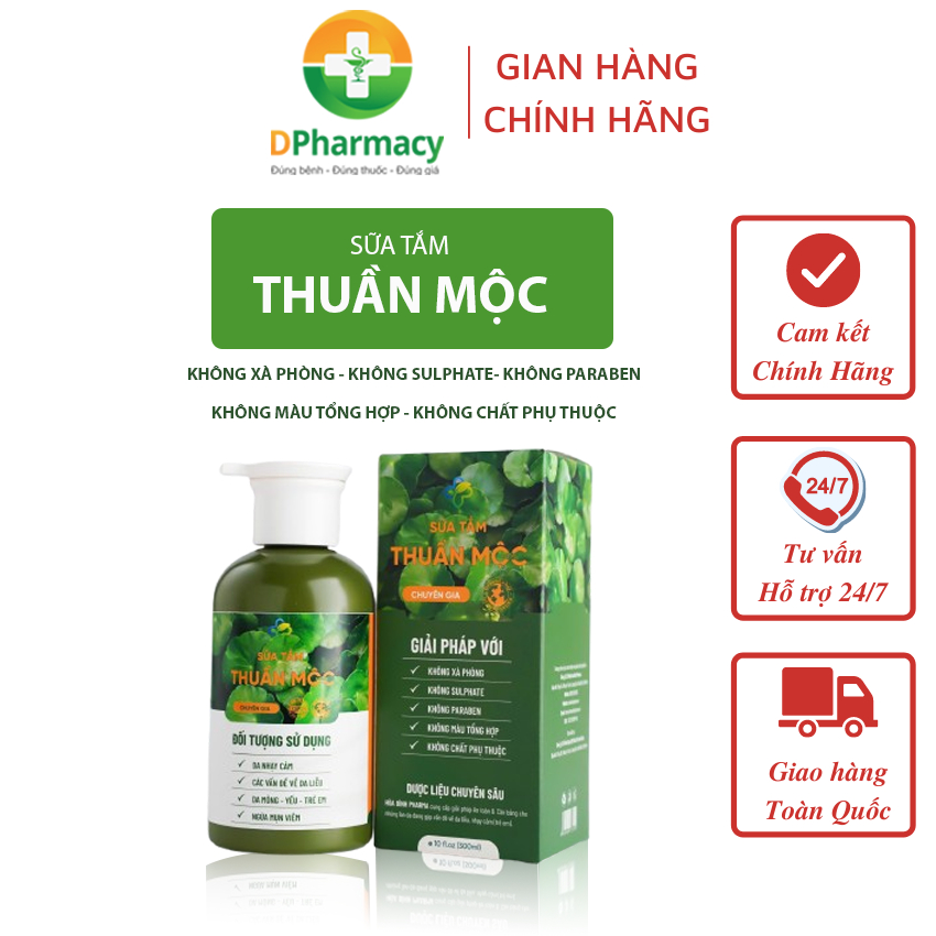 Sữa Tắm Thảo Dược Thuần Mộc, cho da nhạy cảm, các vấn đề da liễu, da mỏng yếu ở trẻ, ngừa mụn viêm