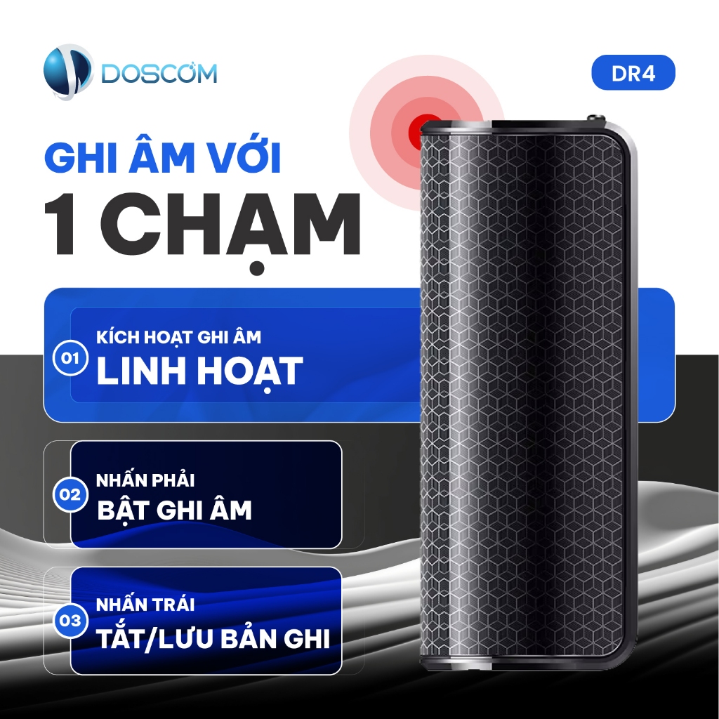 Thiết bị ghi âm DOSCOM DR4 - Máy ghi âm nhỏ gọn, ghi âm liên tục 500 giờ, lọc tiếng ồn âm thanh rõ