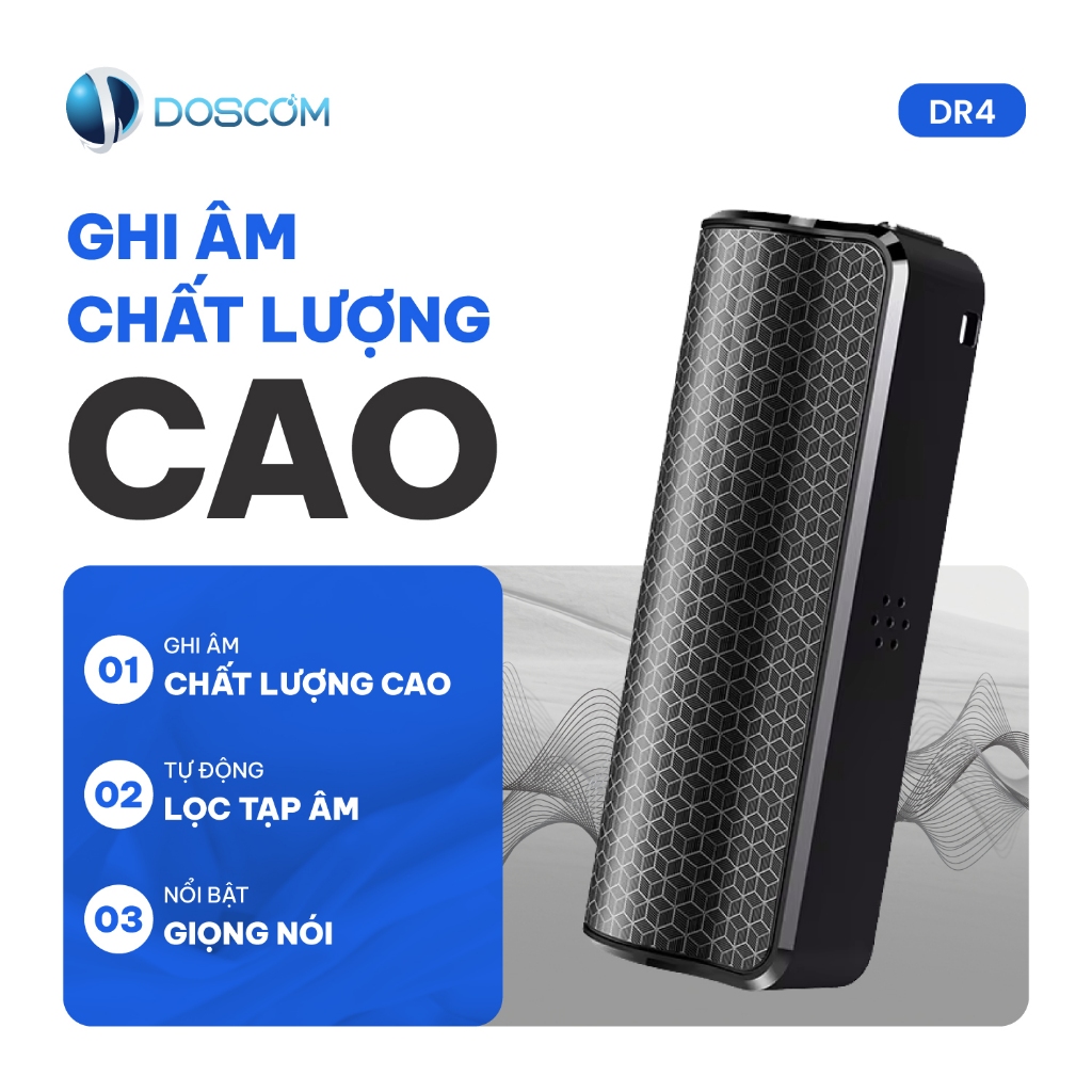 Thiết bị ghi âm DOSCOM DR4 - Máy ghi âm nhỏ gọn, ghi âm liên tục 500 giờ, lọc tiếng ồn âm thanh rõ