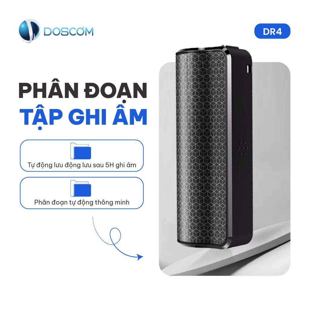Thiết bị ghi âm DOSCOM DR4 - Máy ghi âm nhỏ gọn, ghi âm liên tục 500 giờ, lọc tiếng ồn âm thanh rõ