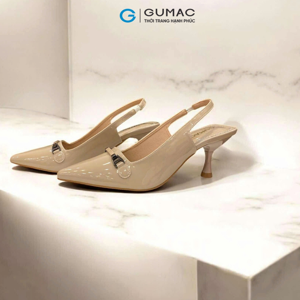 Giày Cao Gót Nữ GUMAC Thiết Kế Mũi Nhọn Cao 7cm Phối Khóa Thanh Lịch Sang Trọng GF07035