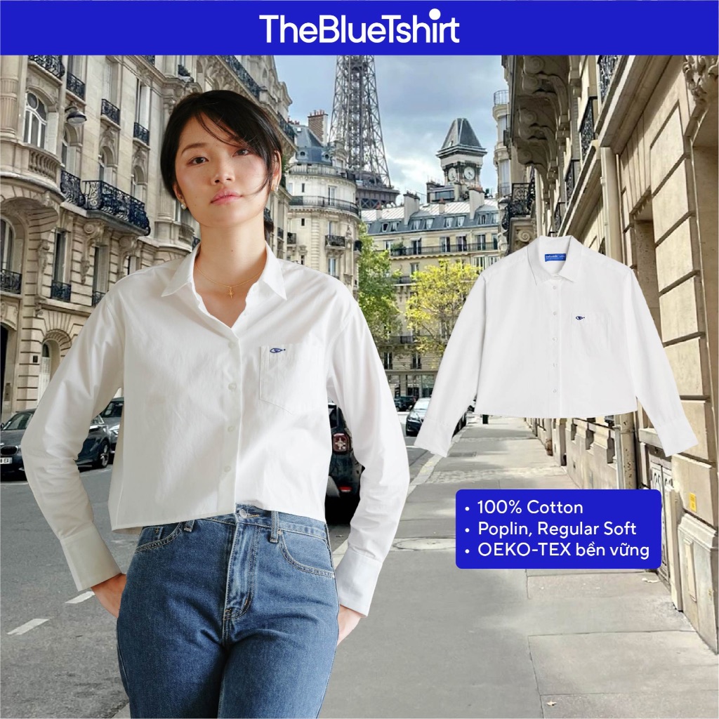 TheBlueTshirt - Áo sơ mi croptop tay dài măng sét kiểu Pháp - Paris Crop Shirt