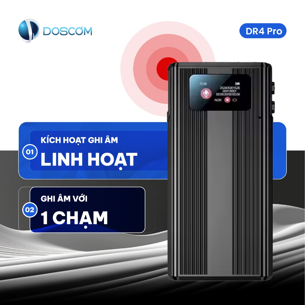 Máy Ghi Âm Chuyên Nghiệp DOSCOM DR4 Pro Pin 500 Giờ - Chip Thế Hệ Mới 2025 Lọc Tiếng Ồn Thông Minh