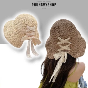 SALE) Mũ nón cói móc mềm HỞ SAU DÂY REN ĐAN