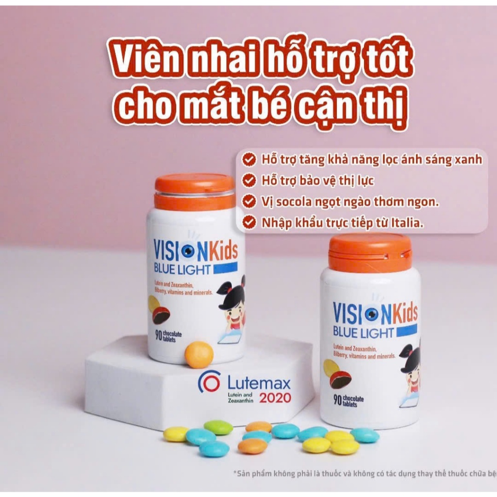 Vision Kids Blue Light - Viên sáng mắt, giúp bảo về mắt khỏi ánh sáng Xanh Hộp 90 viên date moi + quà tặng