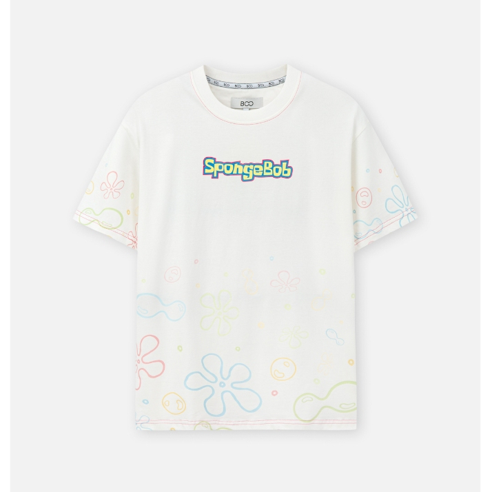 Áo Thun BOO Unisex Overfit Cotton In tràn Họa Tiết Bọt Biển Hoạt Hình