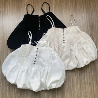 Joo Top | Áo linen hai dây dáng phồng xếp ly phối cúc phong cách dễ thương, năng động | ByMintt