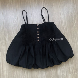 Joo Top | Áo linen hai dây dáng phồng xếp ly phối cúc phong cách dễ thương, năng động | ByMintt