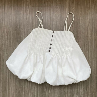 Joo Top | Áo linen hai dây dáng phồng xếp ly phối cúc phong cách dễ thương, năng động | ByMintt