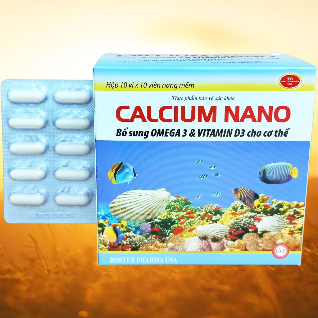 Combo 3 Hộp Calcium Nano Đại Dương 100 Viên - Rostex - Vinaphar - Vitamin Thanh Lọc