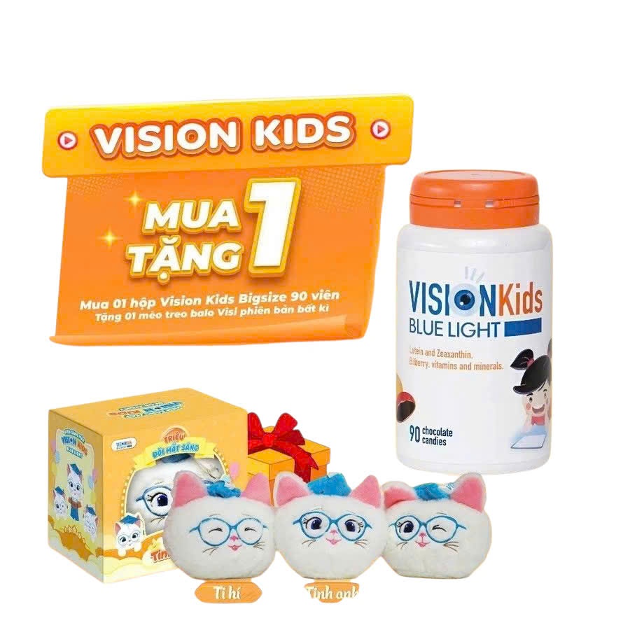 [Mua 1 tặng 1] Bổ Mắt Vision Kids Blue Light Cho Bé Sáng Mắt ngăn chặn ánh sáng xanh Lọ 90 Viên Nhai