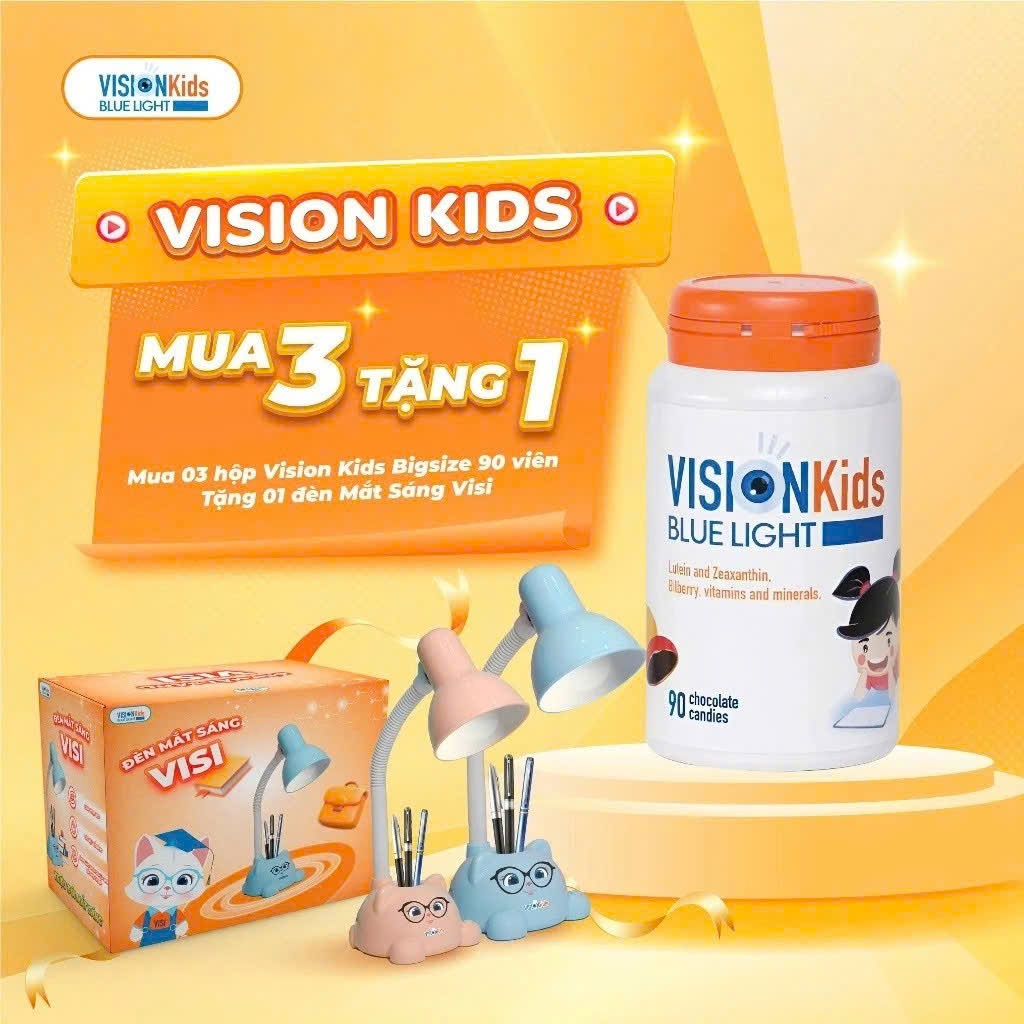 [Mua 3 tặng 1]Kẹo sáng mắt cho bé Vision Kids Blue Light  - Bảo vệ mắt bé khỏi ánh sáng xanh hộp 90 viên