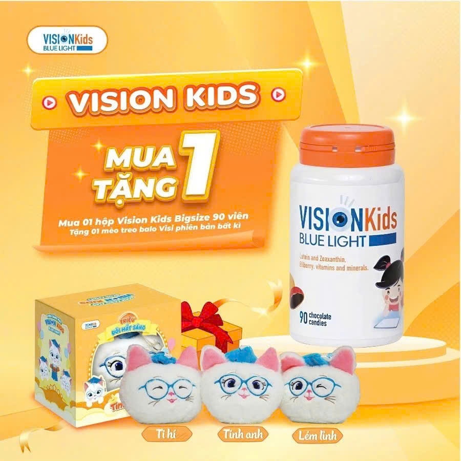 [Mua 3 tặng 1]Kẹo sáng mắt cho bé Vision Kids Blue Light  - Bảo vệ mắt bé khỏi ánh sáng xanh hộp 90 viên