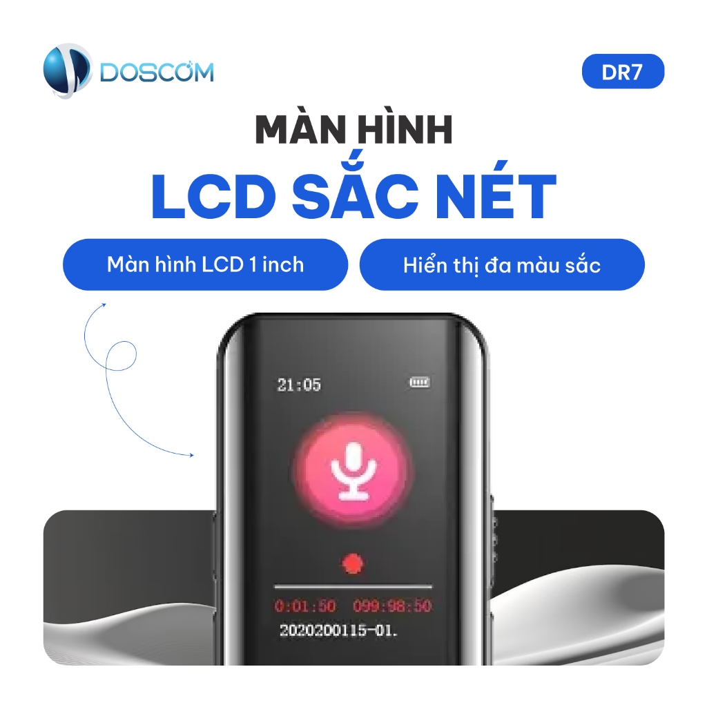 Thiết Bị Ghi Âm DOSCOM DR7 Lọc Âm, Giảm Tiếng Ồn - Ghi Âm Liên Tục 36 Tiếng - Tích Hợp Màn Hình LCD