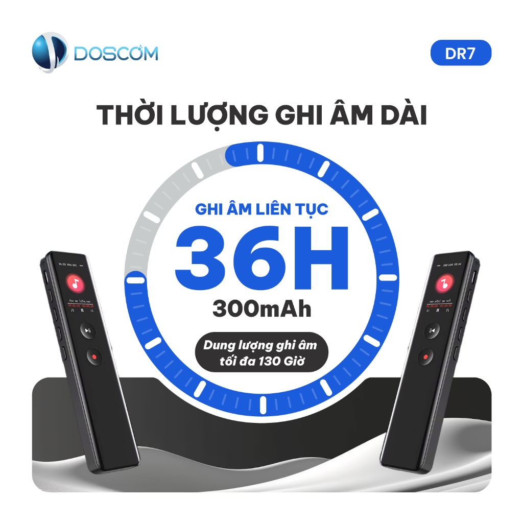 Thiết Bị Ghi Âm DOSCOM DR7 Lọc Âm, Giảm Tiếng Ồn - Ghi Âm Liên Tục 36 Tiếng - Tích Hợp Màn Hình LCD