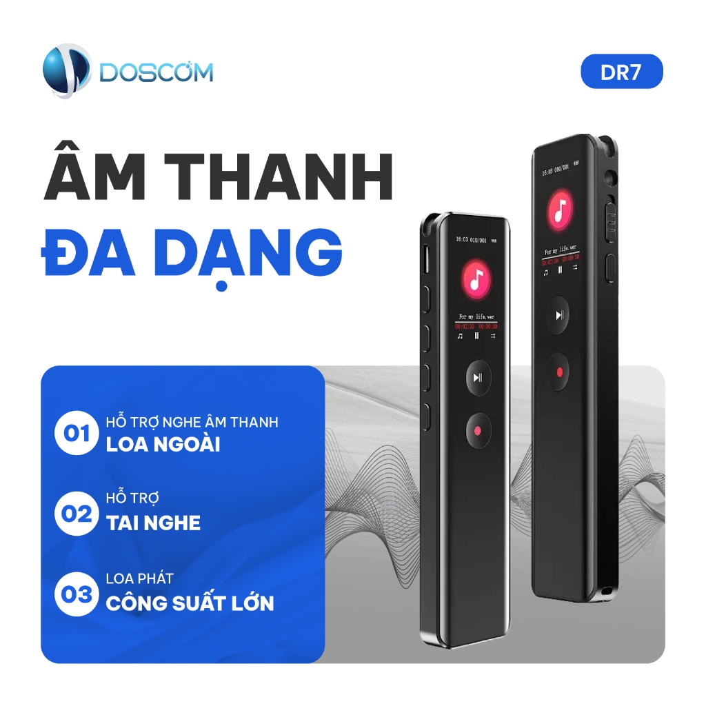 Thiết Bị Ghi Âm DOSCOM DR7 Lọc Âm, Giảm Tiếng Ồn - Ghi Âm Liên Tục 36 Tiếng - Tích Hợp Màn Hình LCD