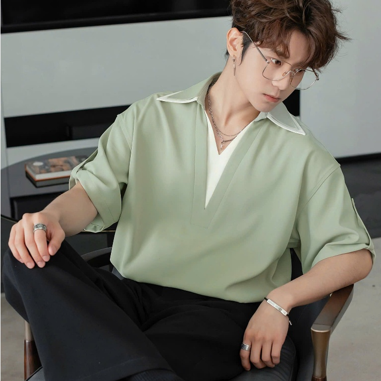 [NEW IN] Áo Polo Nam cao cấp AIRING From Rộng Cotton Lạnh Line Cổ chữ V, Nam Tính, Tôn Dáng SHINGHAI