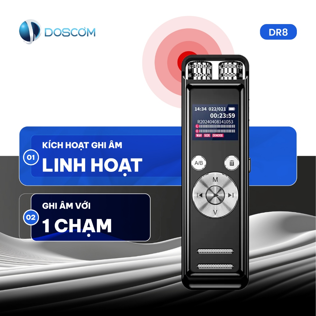 Thiết bị ghi âm chuyên dụng DOSCOM DR8, công nghệ mới tự nhận diện giọng nói, lọc tiếng ồn tự động